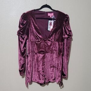 Sugar Thrillz pink velvet Velour romper with belt, xxl, NWTs.
